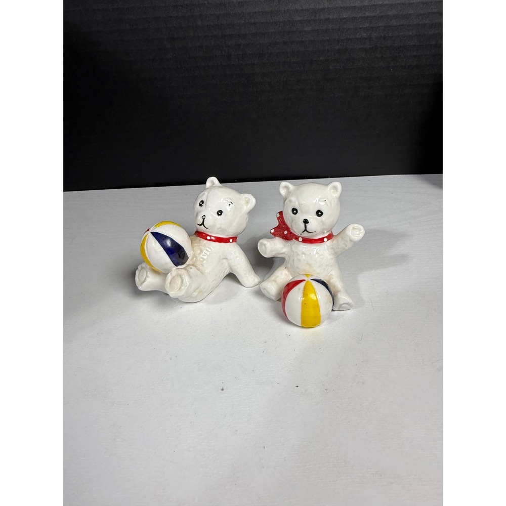 Vintage‎ Ceramic Teddy Bear Figurines Playing Ball Home Decor
